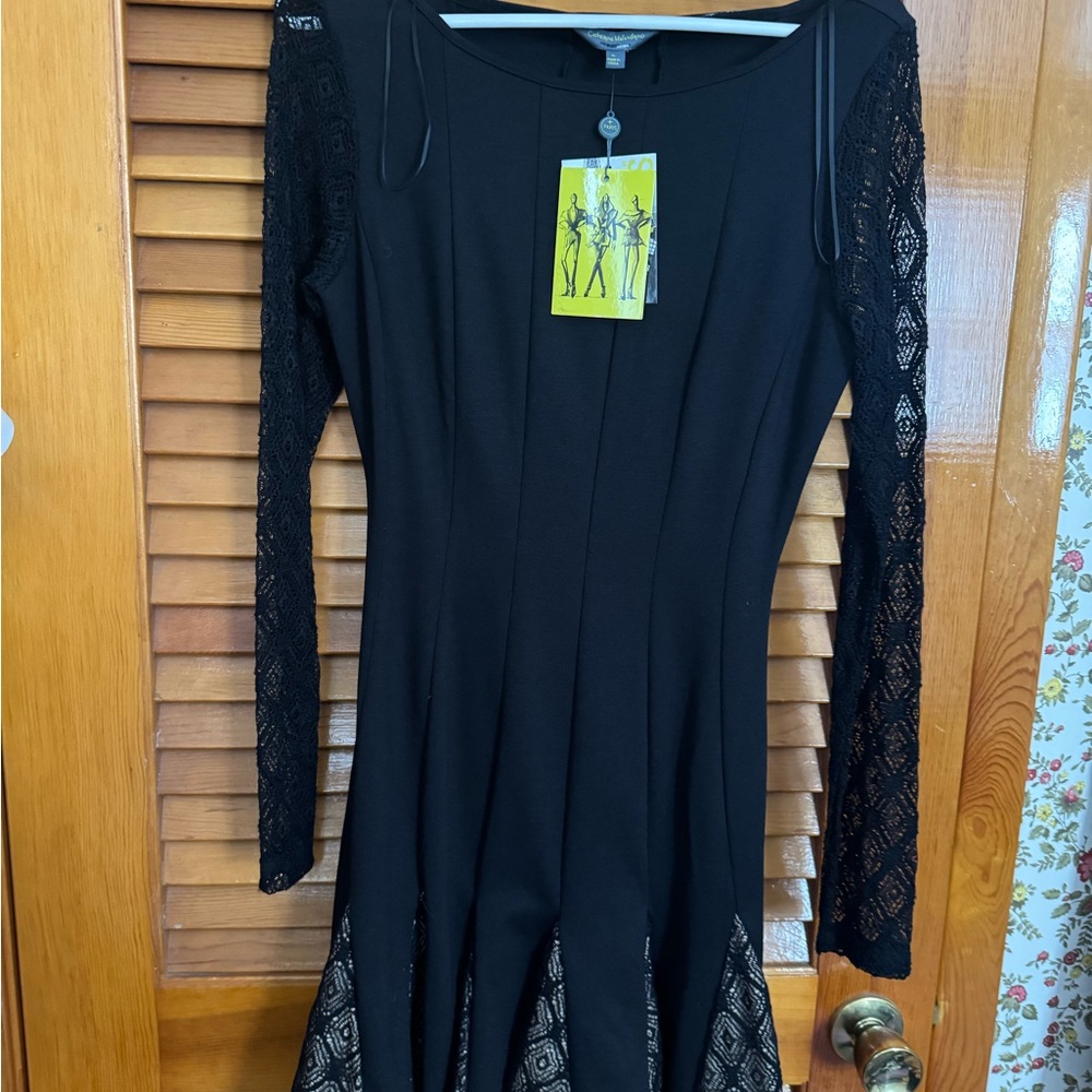 Catherine Malandrino Black Dress with Lace Sleeves